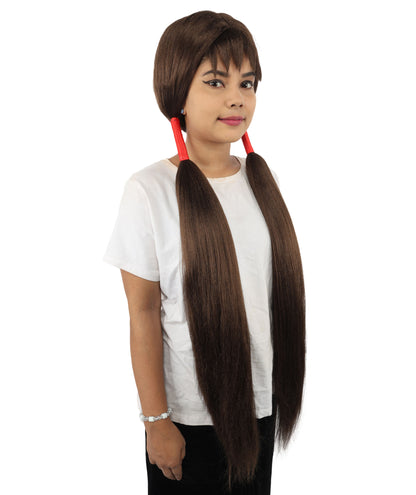 HPO Women's Extra Long Pigtail Wig | Multicolor Options | Floor Length Straight Twin Tails with Bangs, Heat Friendly Synthetic Fiber & Adjustable Cap | Halloween, Fairy Roleplay, Magical Girl Theme, Theater & Carnival