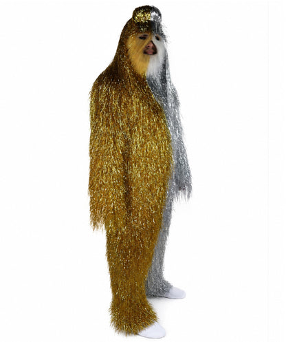 HPO Unisex Tinsel Hairy Two-Part Costume, Bundle & Mask Set | Full-Body Suit & Matching Mask | Long Hair Funny Costume for Halloween, Performers, Cosplay & Mascots