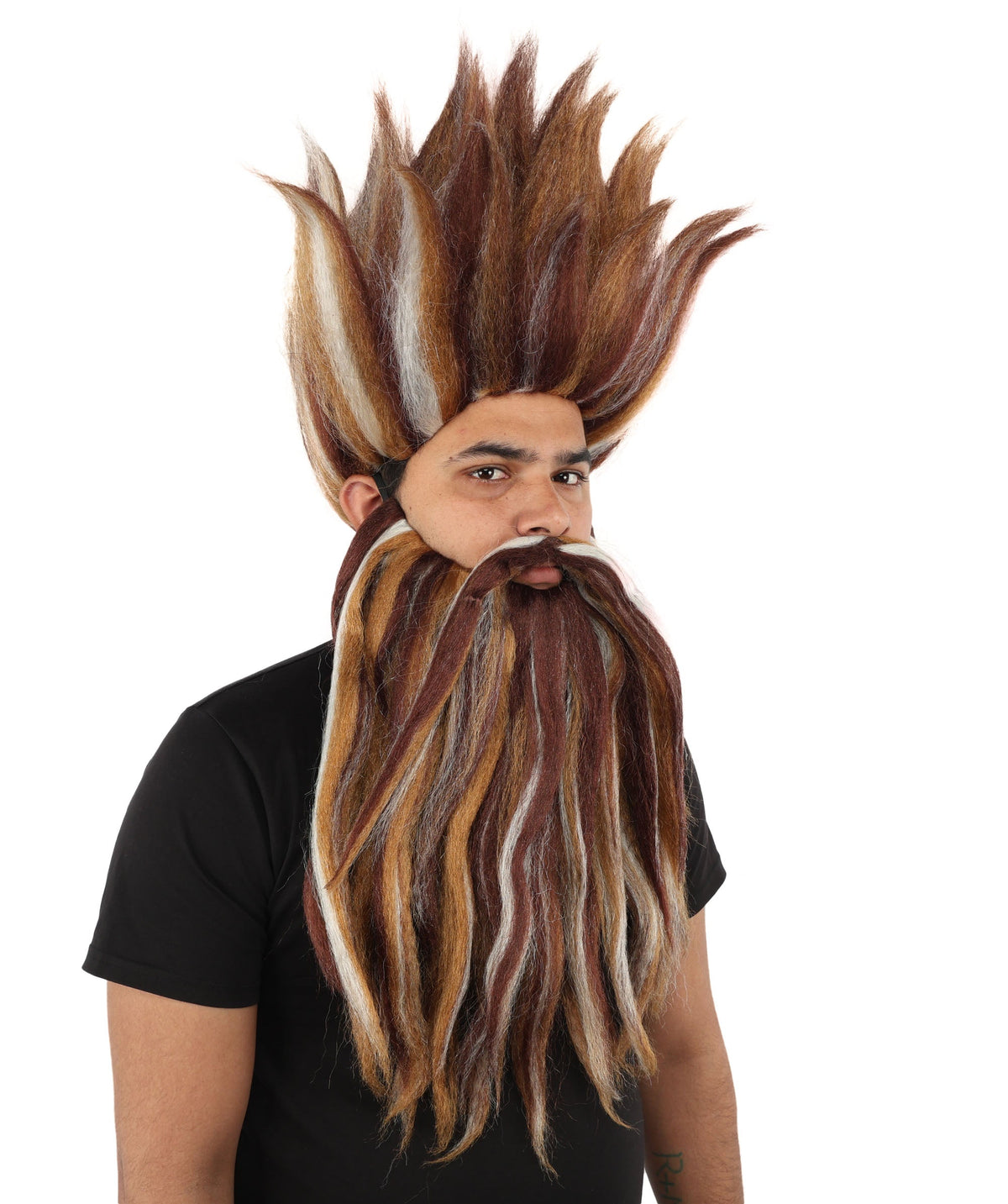 Wild Man Wig Beard & Mustache Set | Voluminous Multicolor Options Messy Hair with Matching Facial Hair, Synthetic Fiber & Breathable Cap | Halloween, Jungle Roleplay, Theater, Carnival & Costume Party