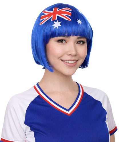 Australia Flag Sport Party Bob Wig | Patriotic Country Halloween Wigs | Premium Breathable Capless Cap