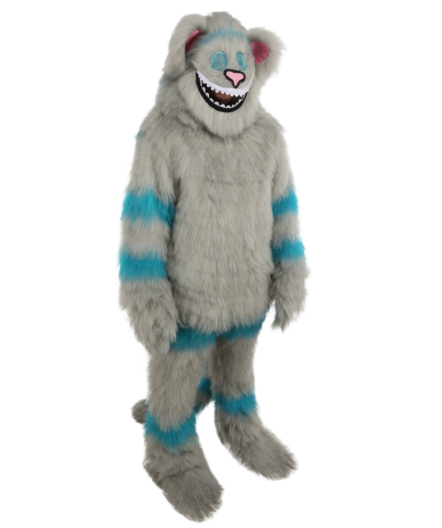 HPO Unisex Cat Mascot Aqua Blue & Ash Grey Animal Costume Bundle & Mask Set with Cap & Cloth – Striped Cartoon Character Body Suit | Outfit for Cosplay & Parties