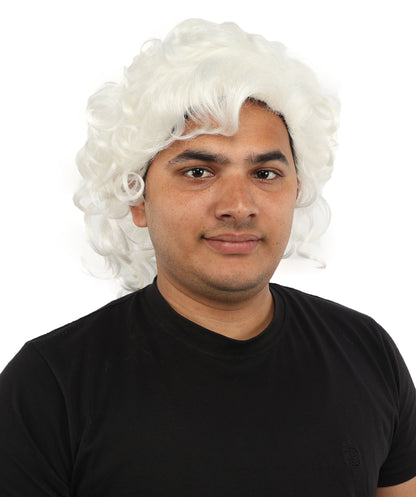 HPO Men’s 80s Light Brown Curly Mullet Wig | Flame-retardant Synthetic Fiber | Retro Movie Character Inspired Hairpiece for Cosplay & Halloween
