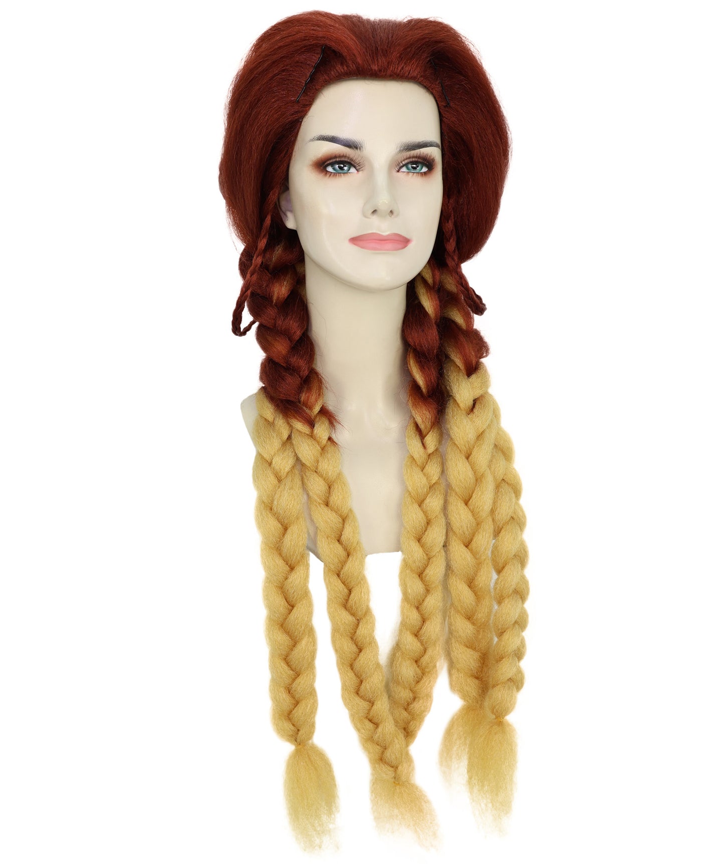 HPO Women’s Fiery Brown & Blonde Wig | Starfire-Inspired Long Straight Hairpiece | Halloween, Stage & Photo Shoot