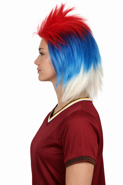 Serbia Flag Sports 80's Mullet Wig | Premium Breathable Capless Cap