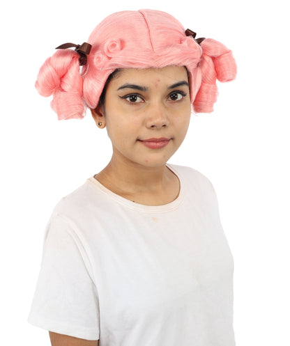 HPO Women's Golden White Mixed Curly Pigtail Wig | Messy Ringlet Twin Tails with Attached Fabric Ribbons, Synthetic Fiber & Breathable Cap | Halloween, Movie Character Roleplay, Costume Party & Theater