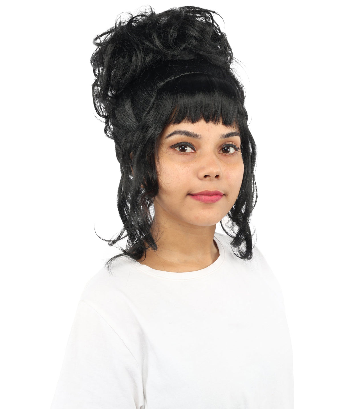 HPO Adult Women's Elegant Updo Tendril Wig | Multiple Color Options | Pastel peach hue, create of synthetic fiber, high teased volume with face-framing strands, breathable capless cap | Party, Halloween, theater, drag, performance, costume events