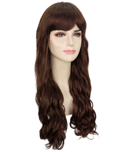 HPO Women's Red Long Wavy Desire Wig with Front Bangs | Halloween and Party Wig | Flame-retardant Synthetic Fiber  |  Premium Breathable Capless Cap