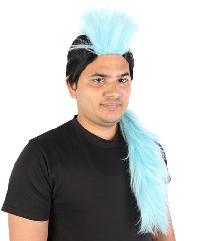 Long Tail Mohawk Wig | Two tone spiked synthetic top with extended dramatic tail and capless base | Essential for Halloween cosplay drag theater and costume events