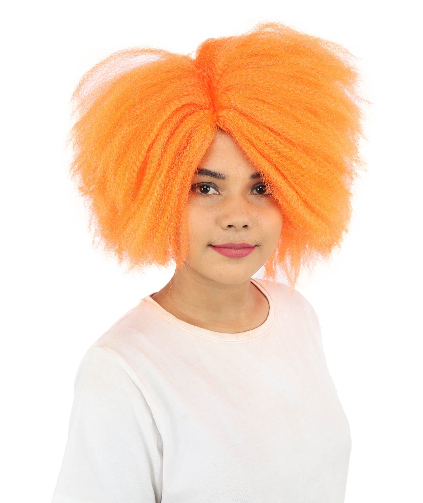 HPO Women’s Horror Doll Character-Inspired Spiky Orange Wig | Short Scary Hairpiece | Ideal for Halloween Costume Cosplay