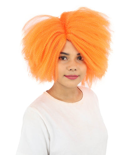 HPO Women’s Horror Doll Character-Inspired Spiky Orange Wig | Short Scary Hairpiece | Ideal for Halloween Costume Cosplay