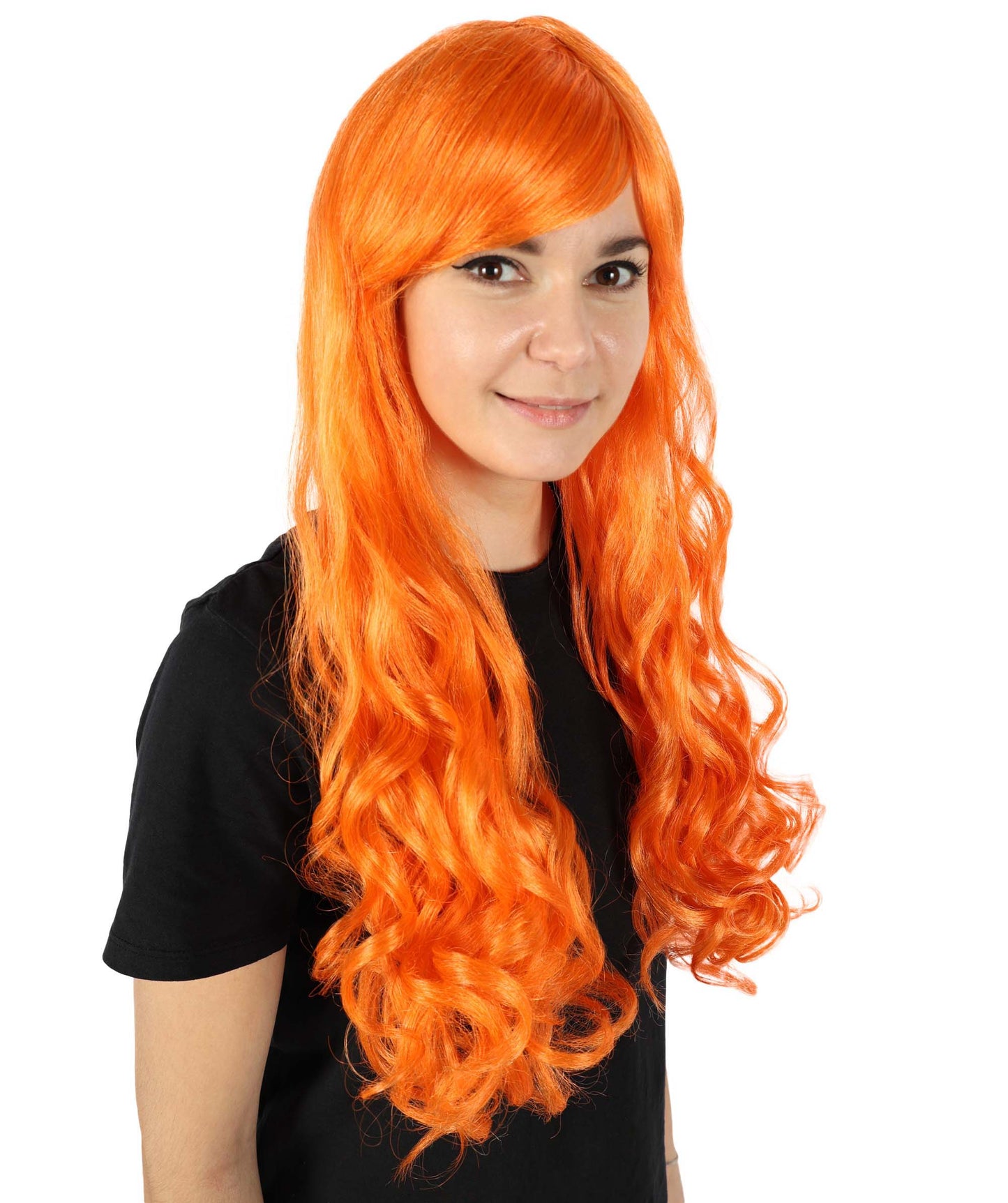 HPO Women's Multicolor Long Curly Wig with Fringe, Flame-retardant Synthetic Fiber