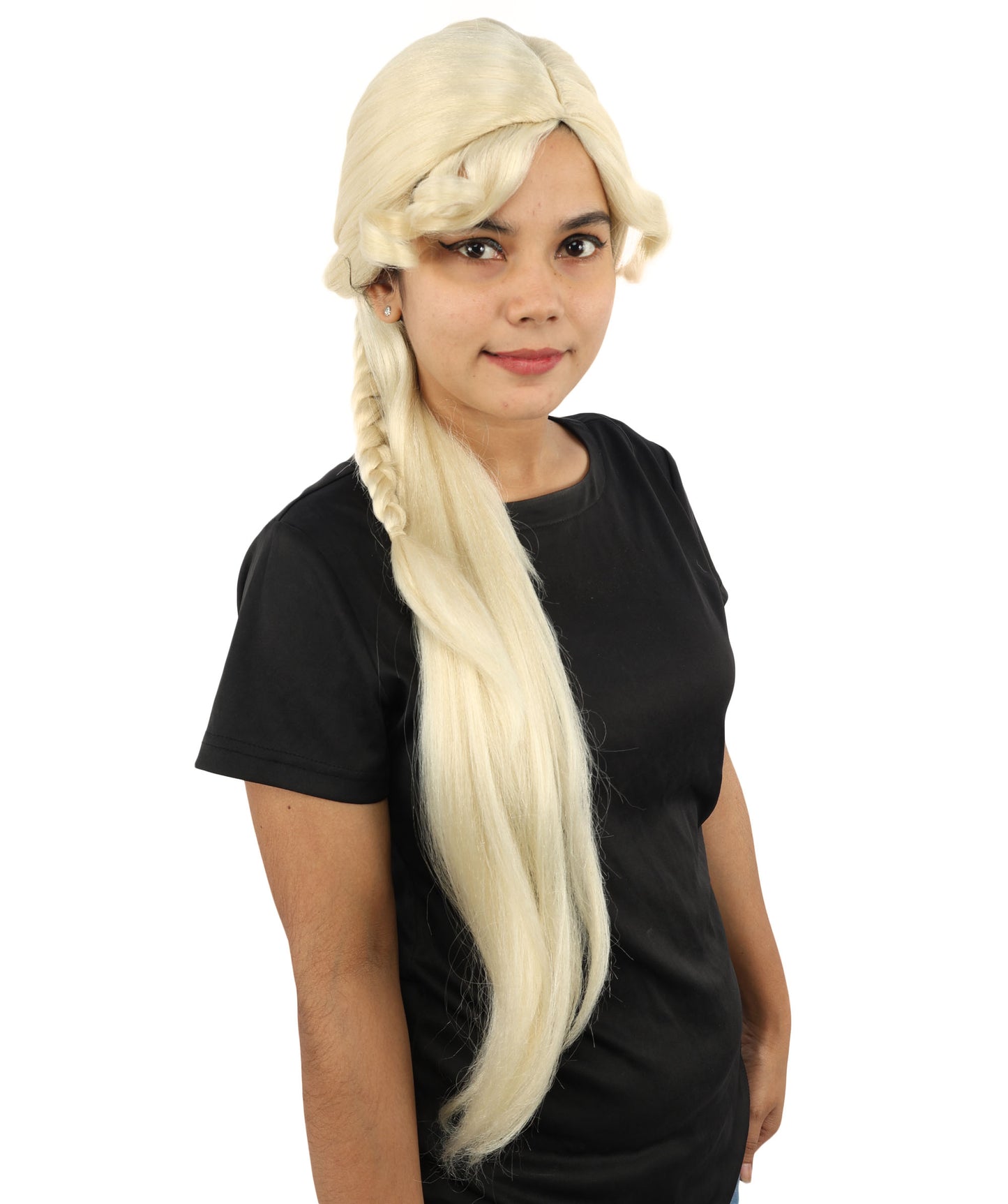 HPO Women's Braided Fantasy wig | Textured woven side plait, created of flame-retardant synthetic fiber, capless base | Theater, stage, costume events, drag
