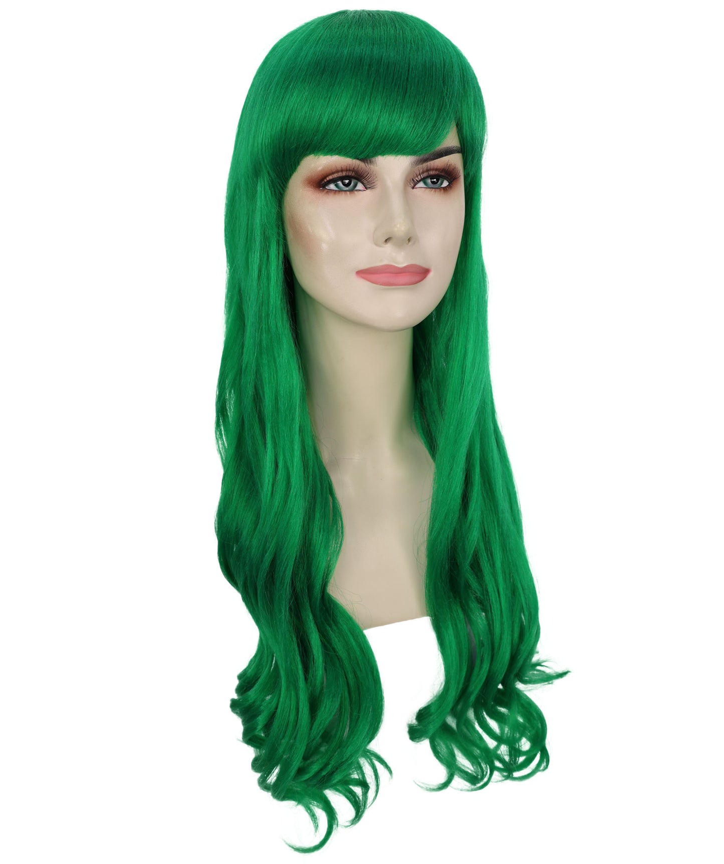 HPO Women's Red Long Wavy Desire Wig with Front Bangs | Halloween and Party Wig | Flame-retardant Synthetic Fiber  |  Premium Breathable Capless Cap