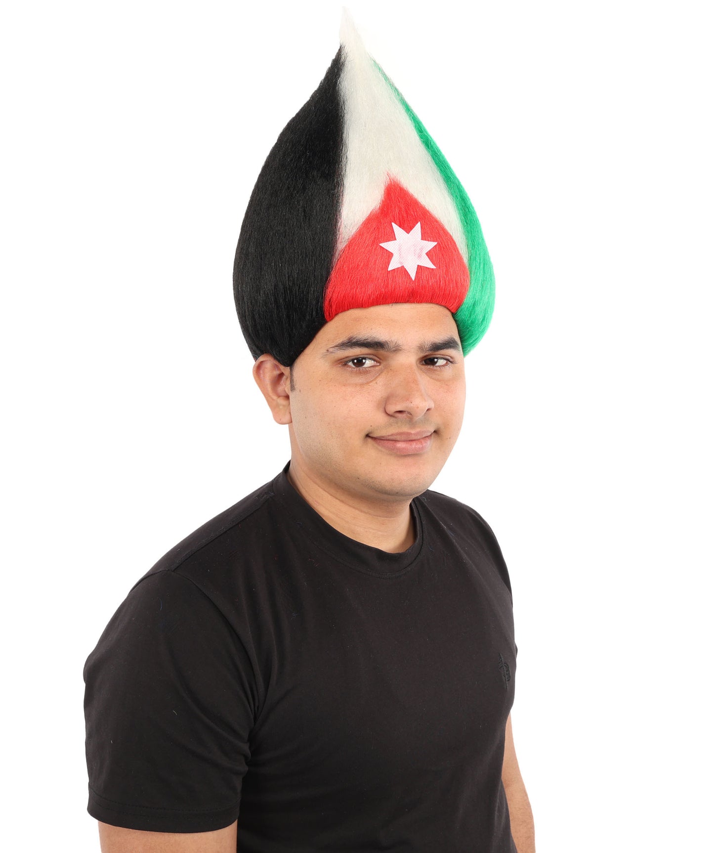 HPO Unisex Jordan Flag Inspired Troll Wig – Tall Spiky Red, Black, and Green Hairpiece | Ideal  for Sport National Events & Parties