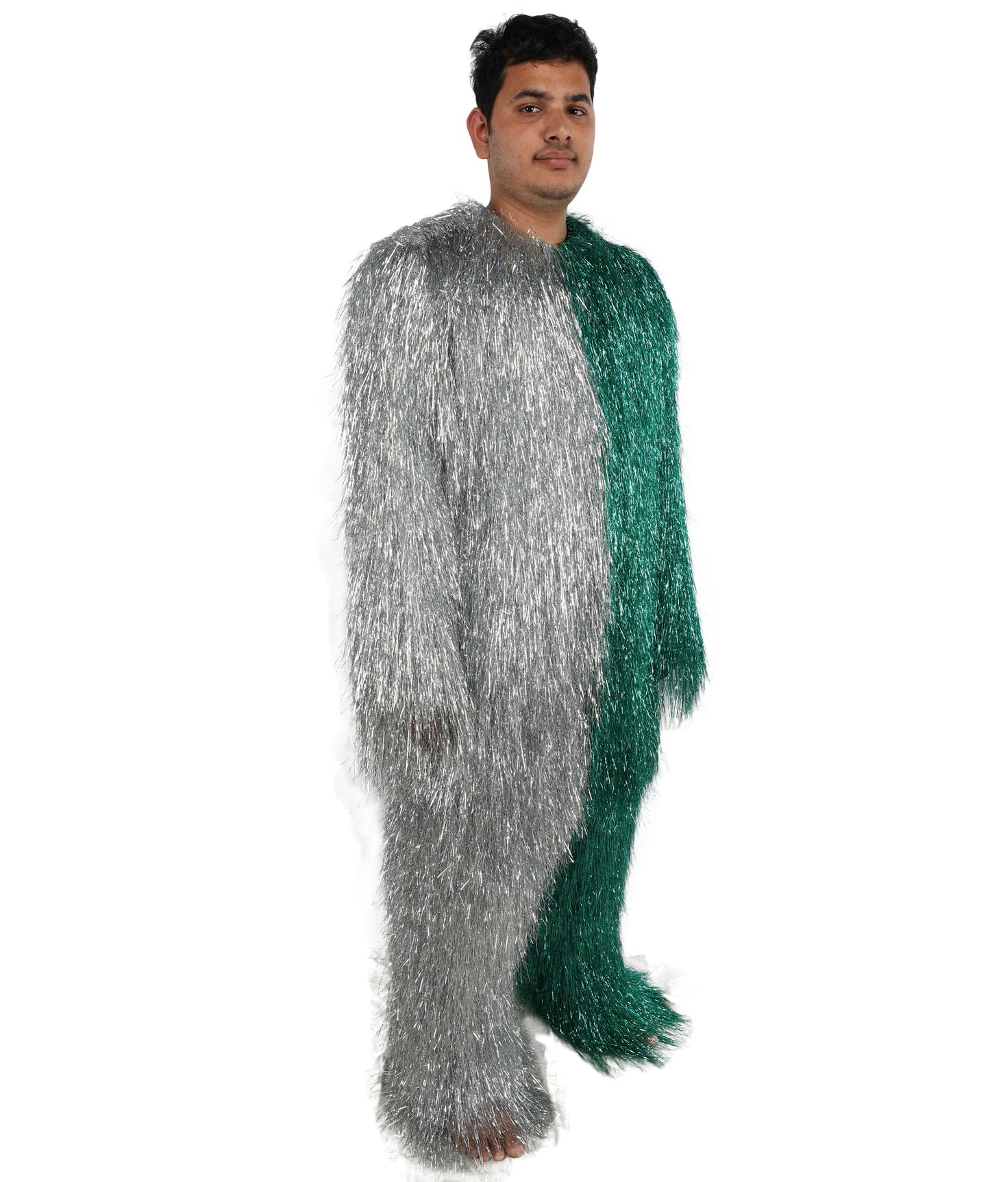 HPO Unisex Tinsel Hairy Two-Part Costume, Bundle & Mask Set | Full-Body Suit & Matching Mask | Long Hair Funny Costume for Halloween, Performers, Cosplay & Mascots
