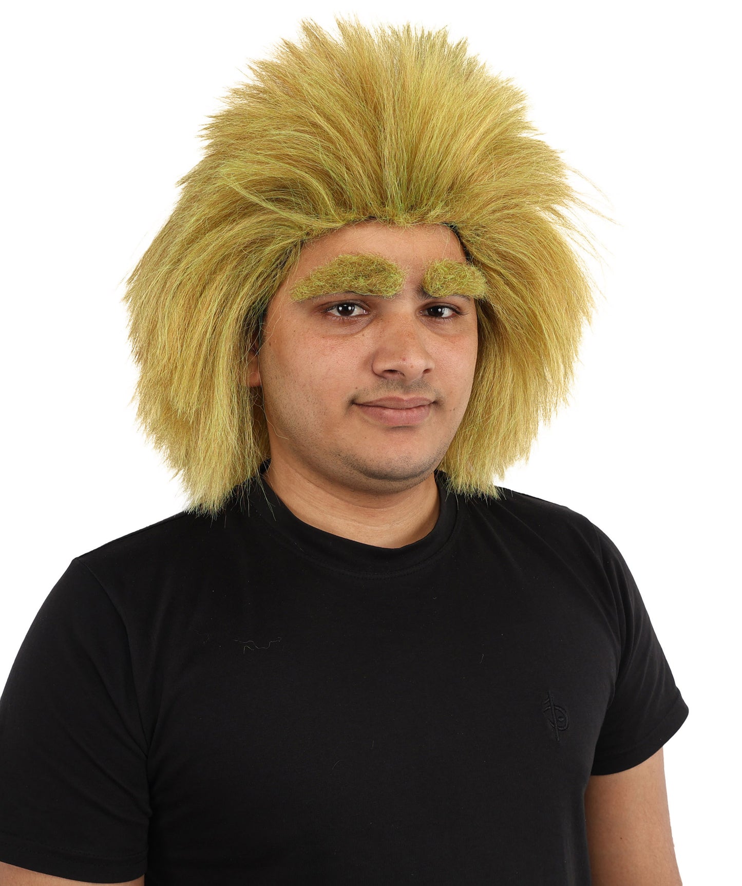 HPO Men's Mythical Creature Wig | Mossy Multicolor Frizzy Texture Voluminous Hair With Eyebrows | Party Halloween Cosplay Theater Drag Performance Costume Events