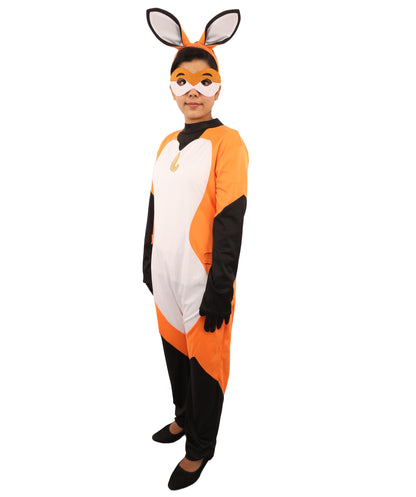 HPO Women's Clever Fox Heroine Costume | Orange White and Black Synthetic Febric Bodysuit with Attached Tail and Mask | Idal for Halloween, Cosplay, Drag, and Themed Events