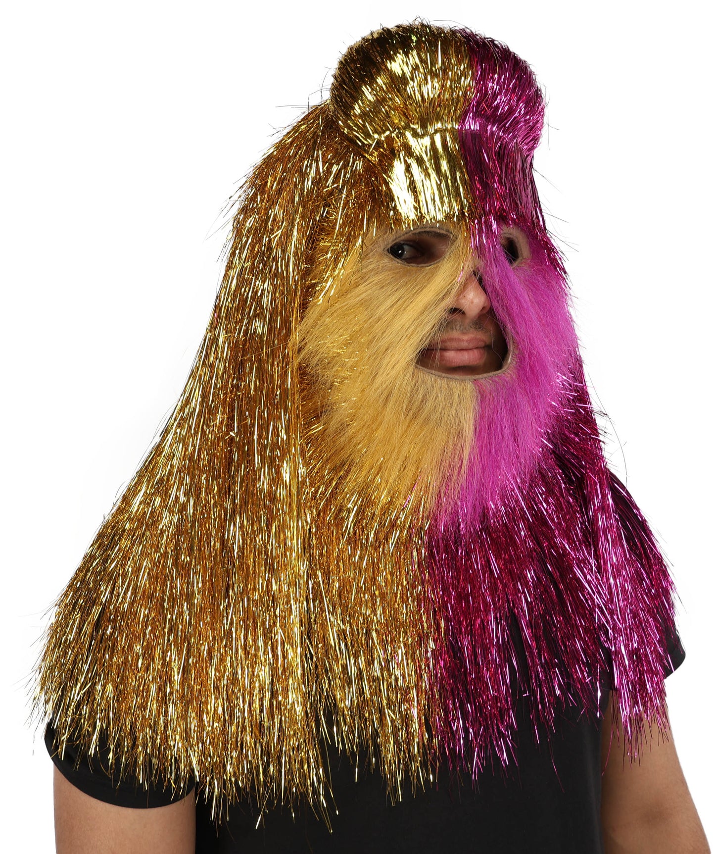 HPO Unisex Tinsel Hairy Two-Part Costume, Bundle & Mask Set | Full-Body Suit & Matching Mask | Long Hair Funny Costume for Halloween, Performers, Cosplay & Mascots