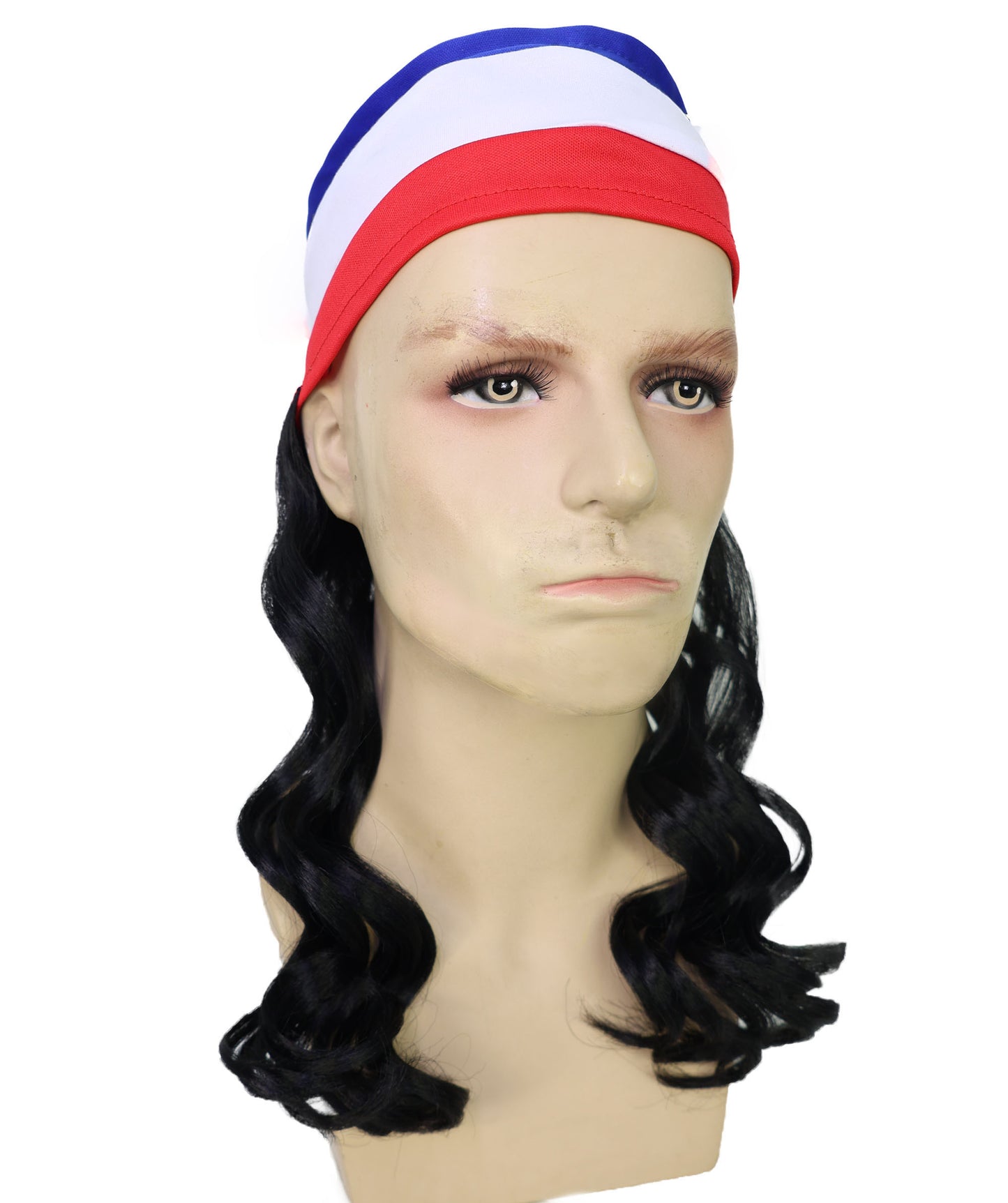 USA Flag Mullet Headband Wig for Men | Red White Blue Hair with Built-In Stretch Band | Funny Costume Accessory for Parties, BBQs, Tailgates
