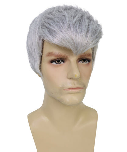 HPO Men's Futuristic Spiky Grey Fighter Wig | Short Textured Cosplay Hairpiece | Combat-Inspired Costume Wig for Halloween, Cosplay, Stage Acts & Themed Events
