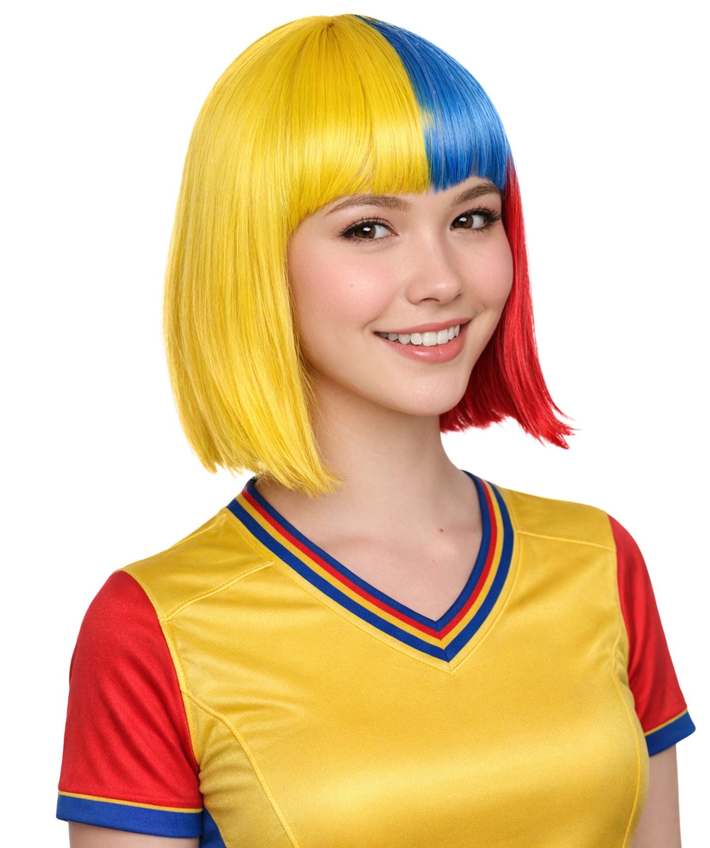 Colombia Flag Bob Wig Sport Party  | Patriotic Character Halloween Wig | Premium Breathable Capless Cap