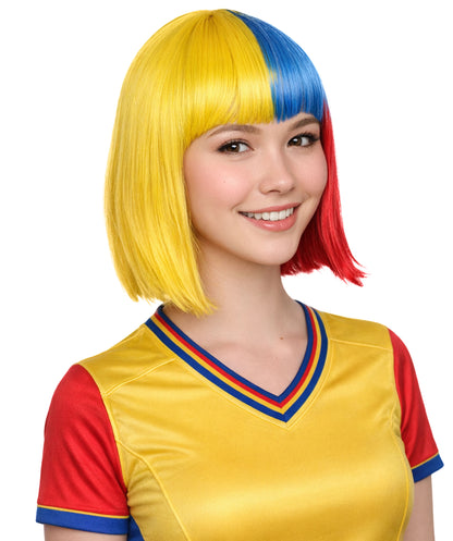 Colombia Flag Bob Wig Sport Party  | Patriotic Character Halloween Wig | Premium Breathable Capless Cap