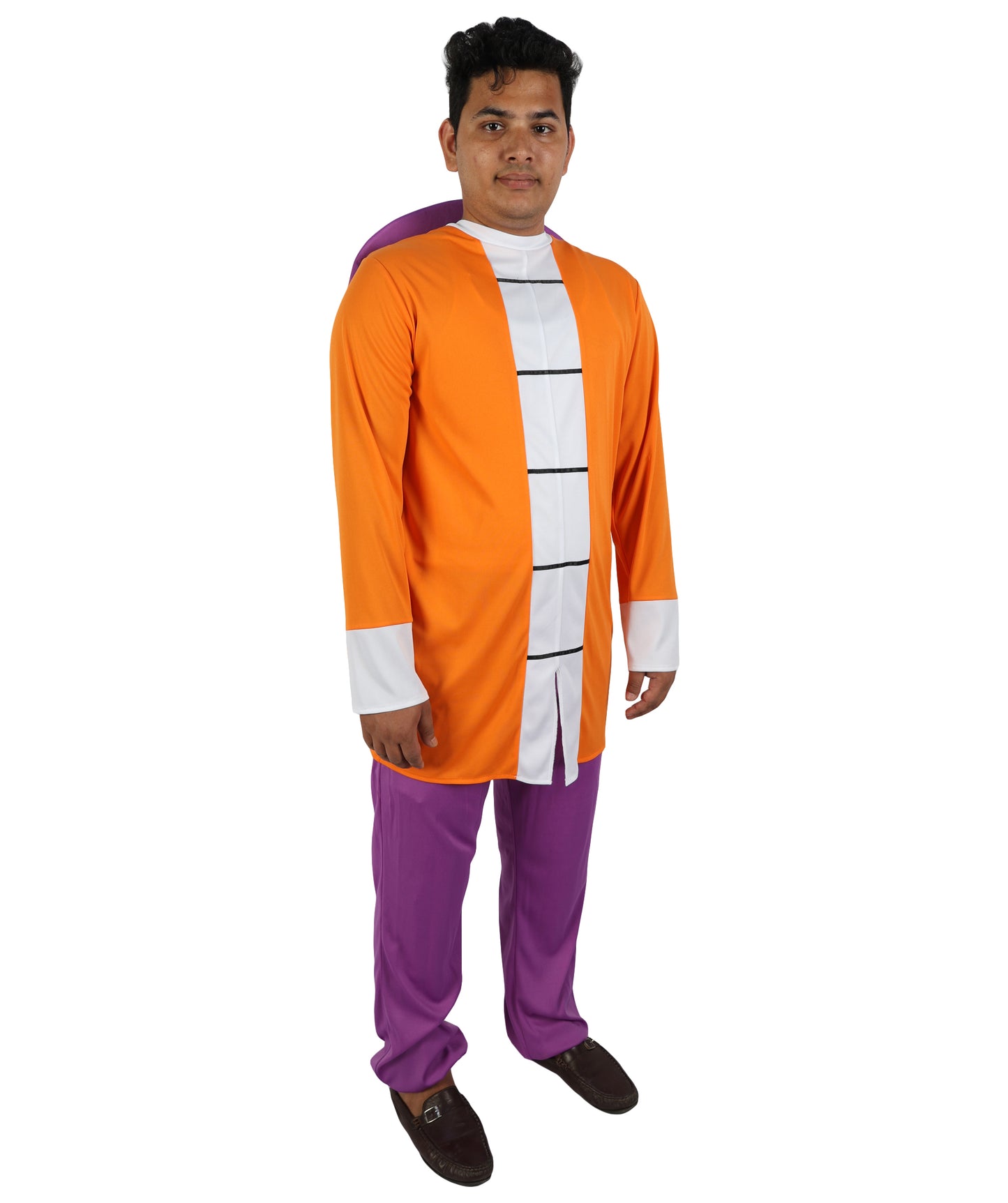 HPO Men's Martial Arts Master Costume | Anime Roshi Cosplay Orange Top Purple Pants Outwear Set | Comic Con Halloween Stage Performance Wardrobe Piece