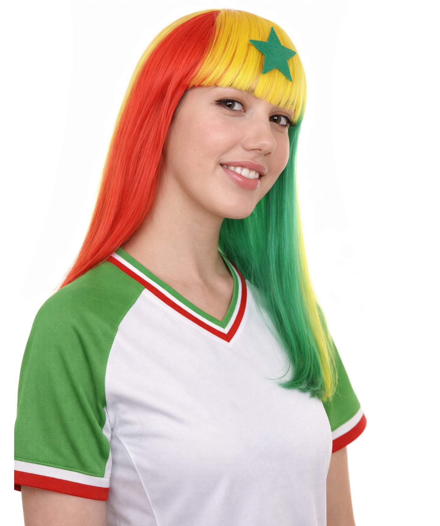 Senegal Flag Sport Party Long Bob Wig | Premium Breathable Capless Cap