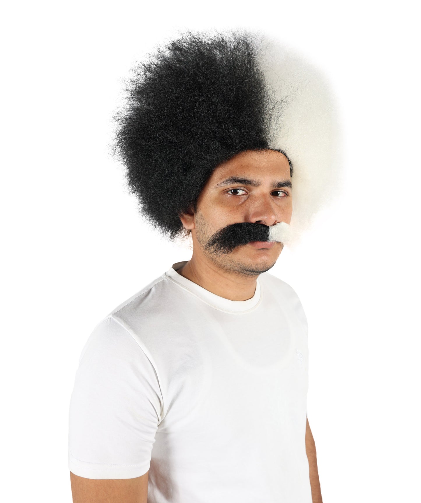 Mad Scientist Mens Wig & Mustache | Jumbo Halloween Wig | Premium Breathable Capless Cap