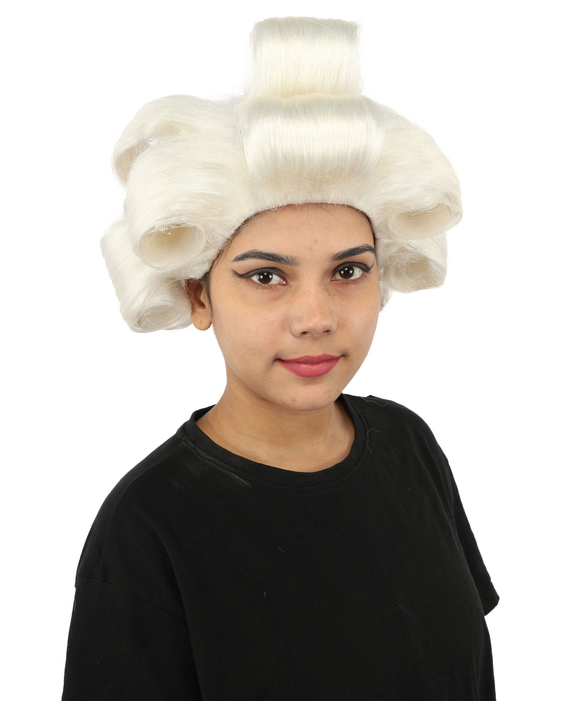 HPO Adult Women's Retro Roller Set Pink Wig | Multiple Color Options, create of synthetic fiber, large cylindrical curler texture, capless cap | Party, Halloween, theater, drag, performance, costume events