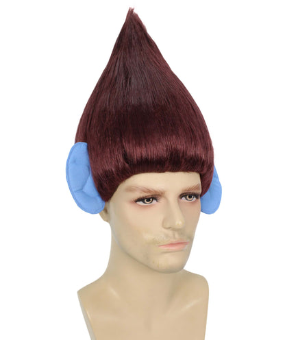 HPO Men's Pointy Diamond Guy Troll Wig with Blue Ears,Multiple Color,Flame-Retardant Synthetic Fiber