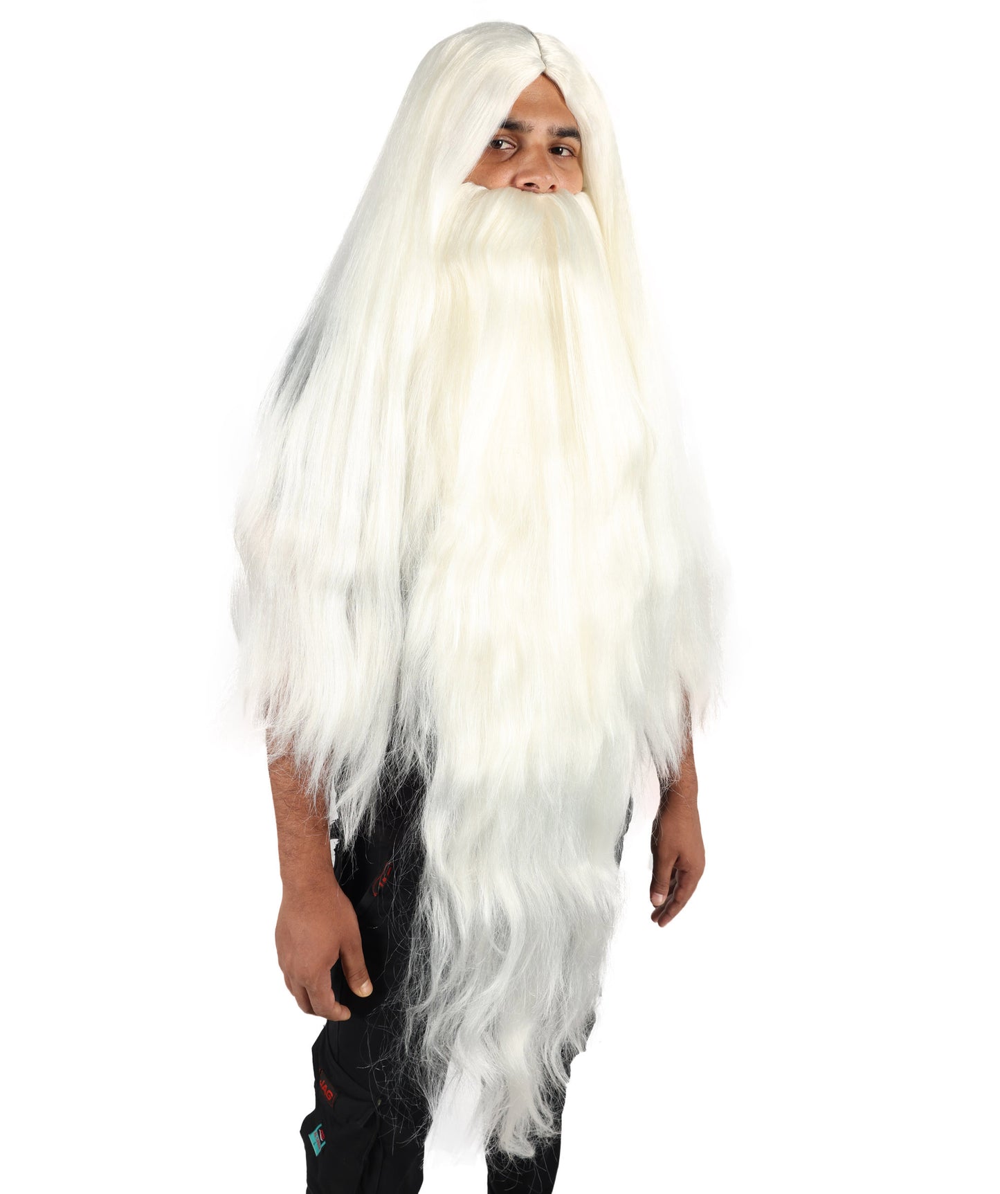 Men’s Fantasy Saga Wizard White Wig with Beard and Mustache Set, Breathable Capless Cap, Flame-retardant Synthetic Fiber