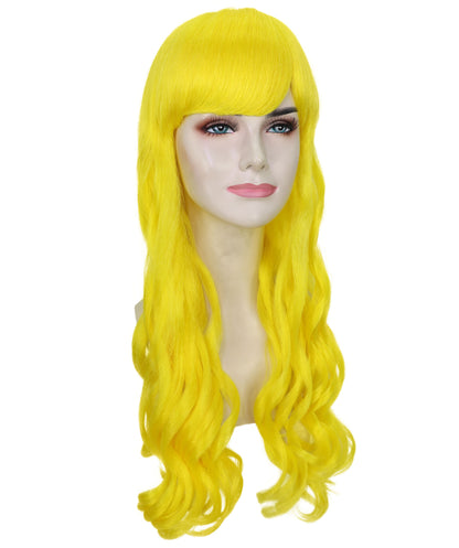 HPO Women's Red Long Wavy Desire Wig with Front Bangs | Halloween and Party Wig | Flame-retardant Synthetic Fiber  |  Premium Breathable Capless Cap