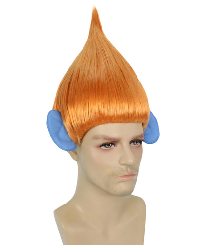 HPO Men's Pointy Diamond Guy Troll Wig with Blue Ears,Multiple Color,Flame-Retardant Synthetic Fiber