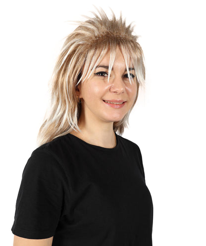 HPO Women's Medium Length 80’s Famous Fancy Sparkle Multiple Wig | Halloween and Party Wig | Flame-retardant Synthetic Fiber, Premium Breathable Capless Cap