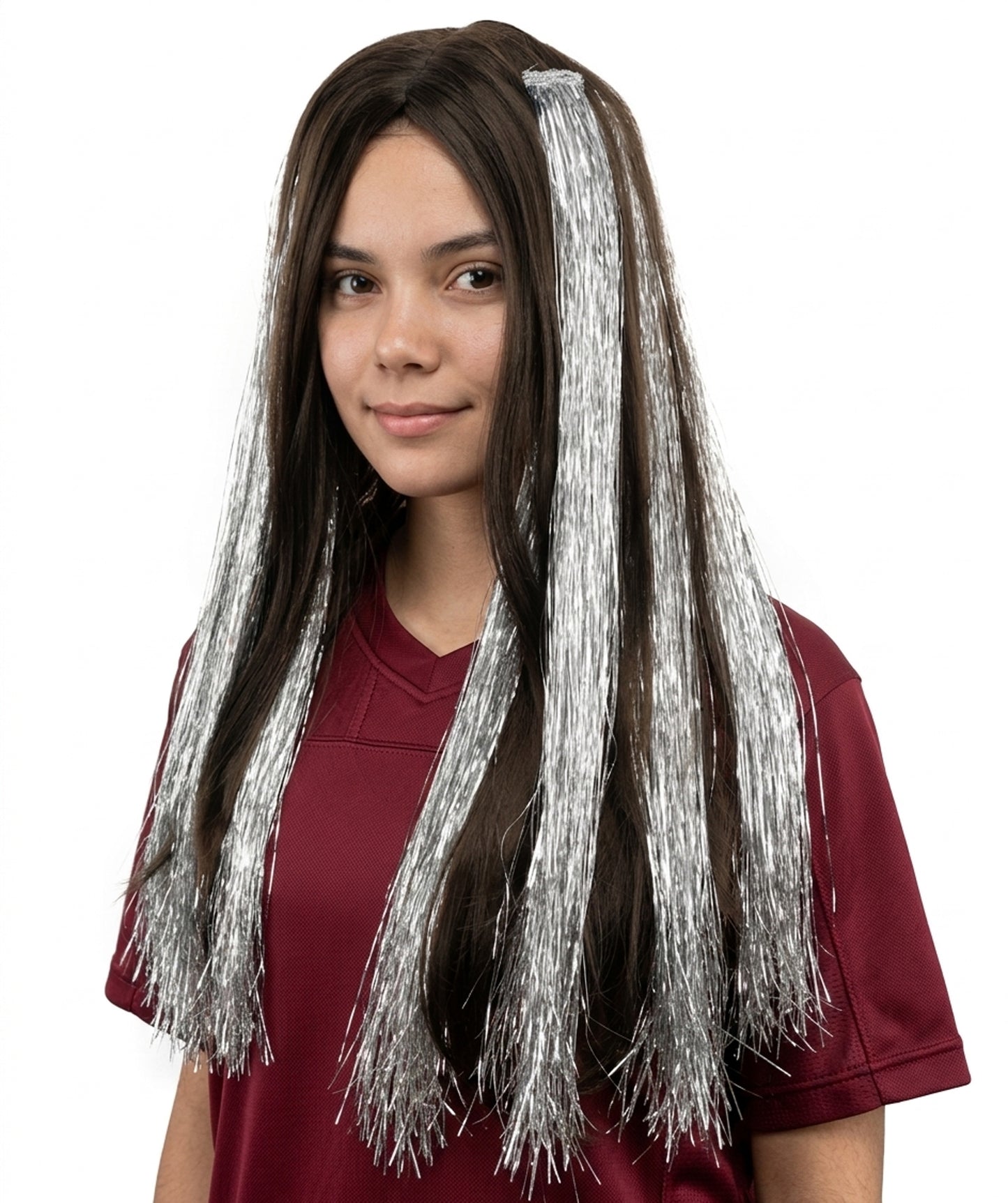 HPO Women's Glittering Rhinestone Extension | Shimmering silver crystal hue, create of synthetic fiber and glass, long tassel texture, clip-in base | Party, Halloween, theater, drag, performance, costume events