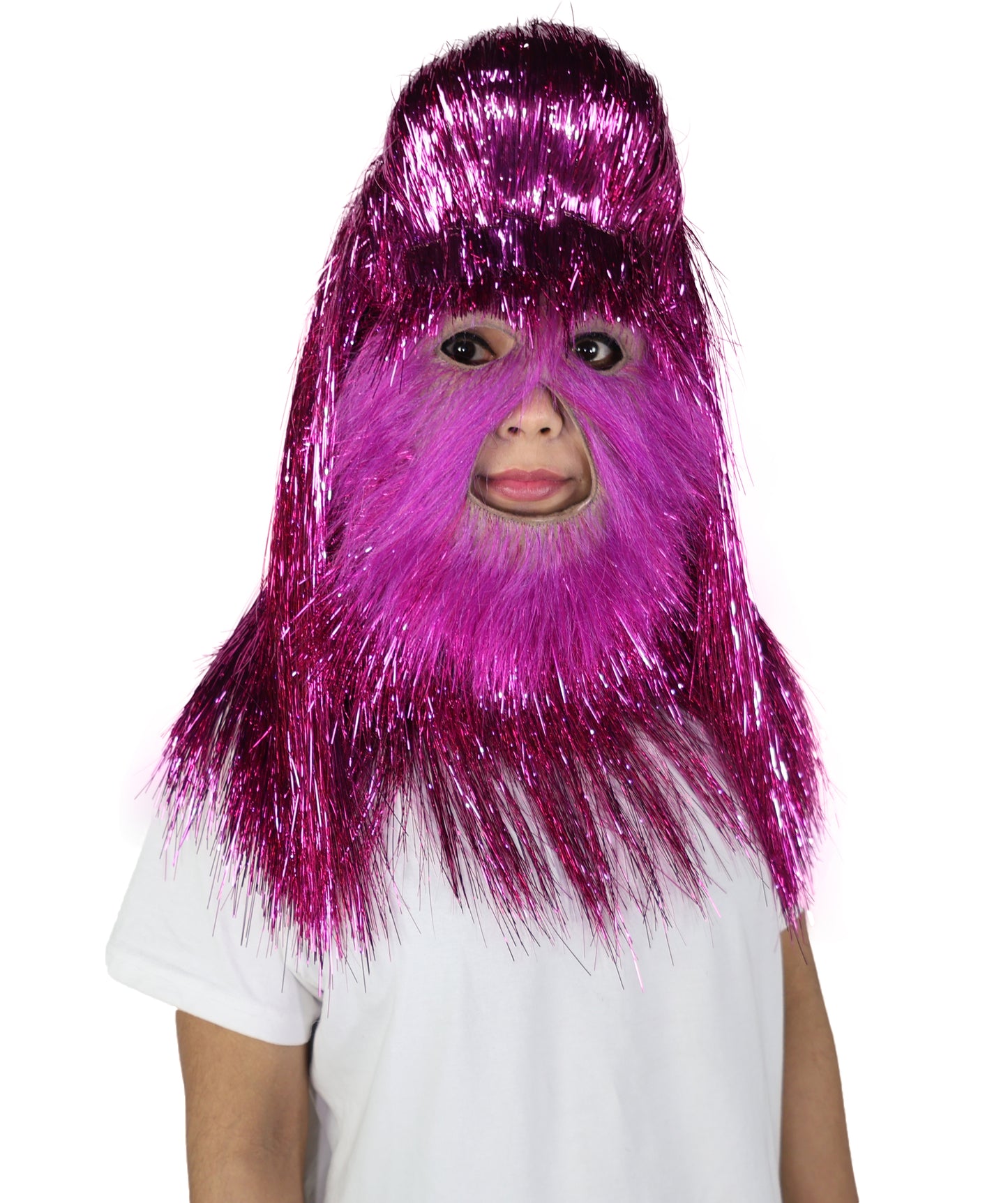 HPO Unisex Teen Extreme Tinsel Hairy Person Costume Bundle & Mask Set - Full-Body Tinsel Hair Suit Extra-Long Costume Wig for Halloween, Cosplay & Parties - Multiple Color Options