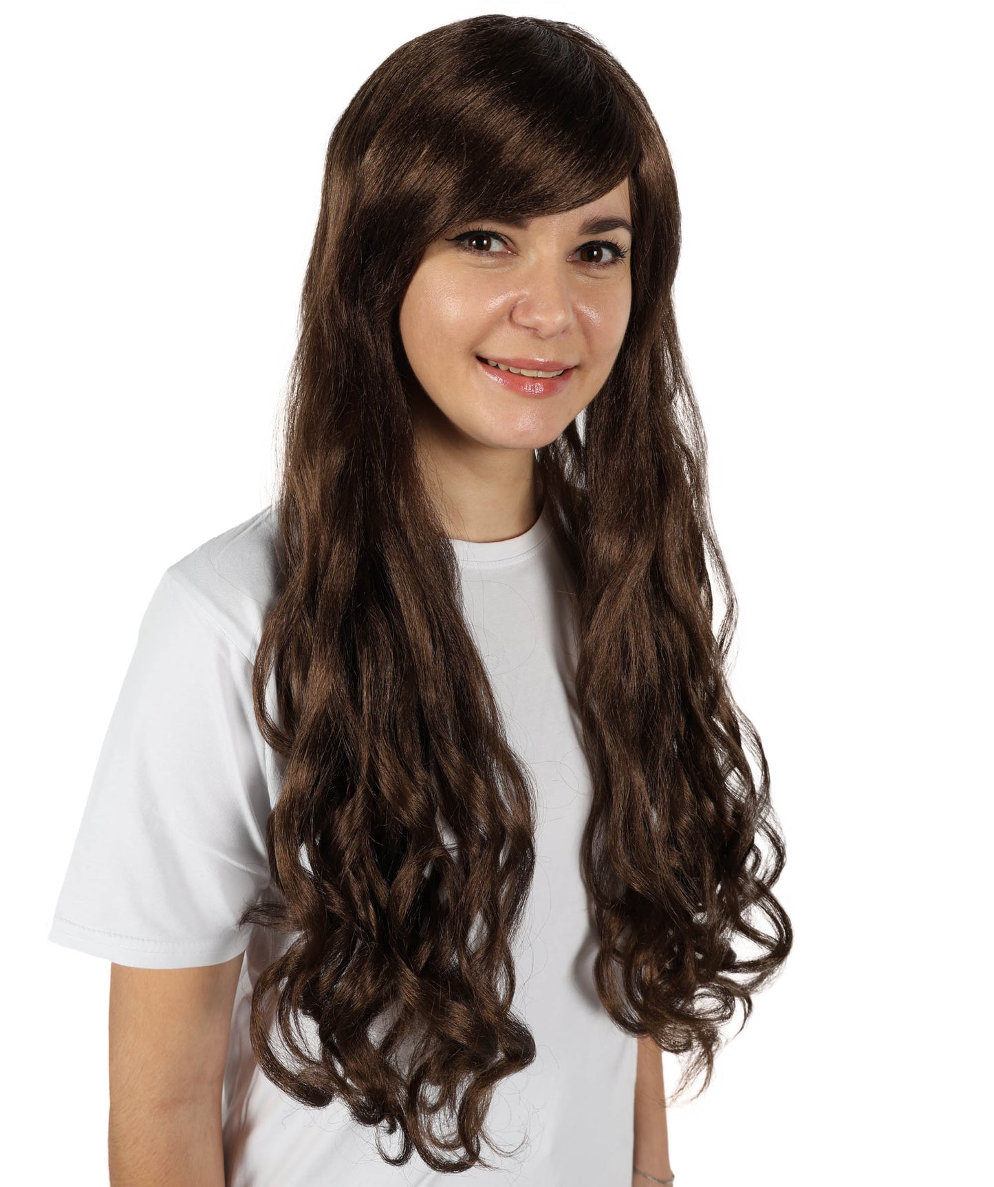 HPO Women's Multicolor Long Curly Wig with Fringe, Flame-retardant Synthetic Fiber