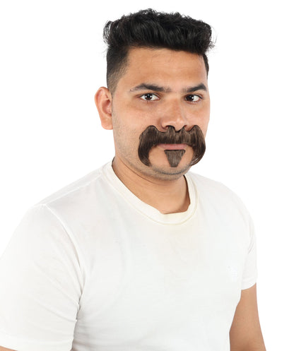 HPO Adult Men’s Bold Horseshoe Mustache with Chin Beard Set – Multiple Color Options - Flame-retardant Synthetic Fiber Fake Facial Hair | Ideal for Halloween Parties, Cowboy, Police Roleplay and Themed Events