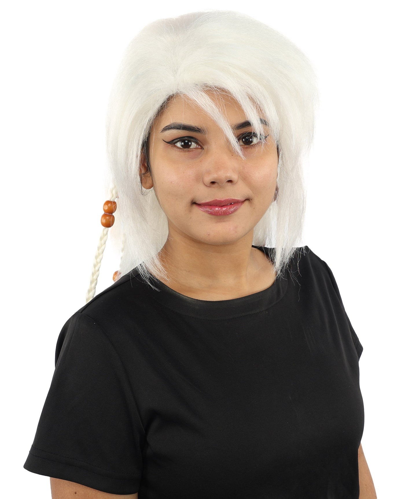 HPO Adult Women's Long Tribal Braided Wig | Multiple Color Options | Dark Shaggy Bob with Beaded Strands, Synthetic Fiber & Breathable Cap | Halloween, Sci-Fi Roleplay, Fantasy Costume