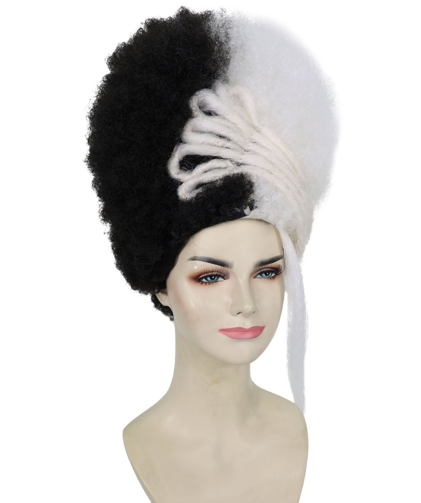 Women's 16" Inch Medium Length Halloween Fancy Afro Puff Good as Hell Goddess Costume Wig, Synthetic Fiber Hair with Braids, | HPO