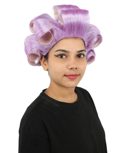 HPO Adult Women's Retro Roller Set Pink Wig | Multiple Color Options, create of synthetic fiber, large cylindrical curler texture, capless cap | Party, Halloween, theater, drag, performance, costume events