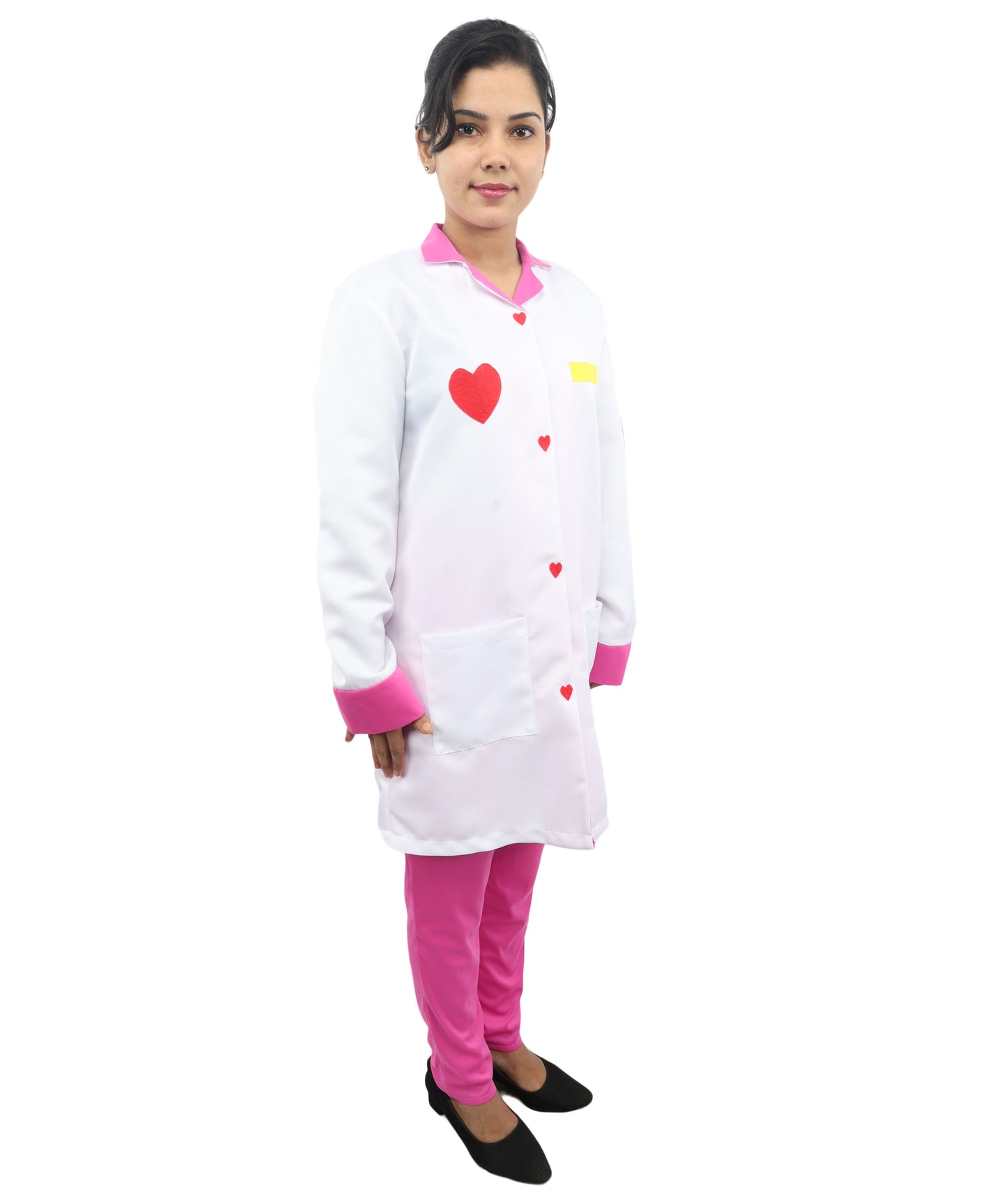 HPO Women’s Healthcare Roleplay White & Pink Costume Set | Medical Theme Coat with Patches | Visual styling for Cosplay Events, Parties