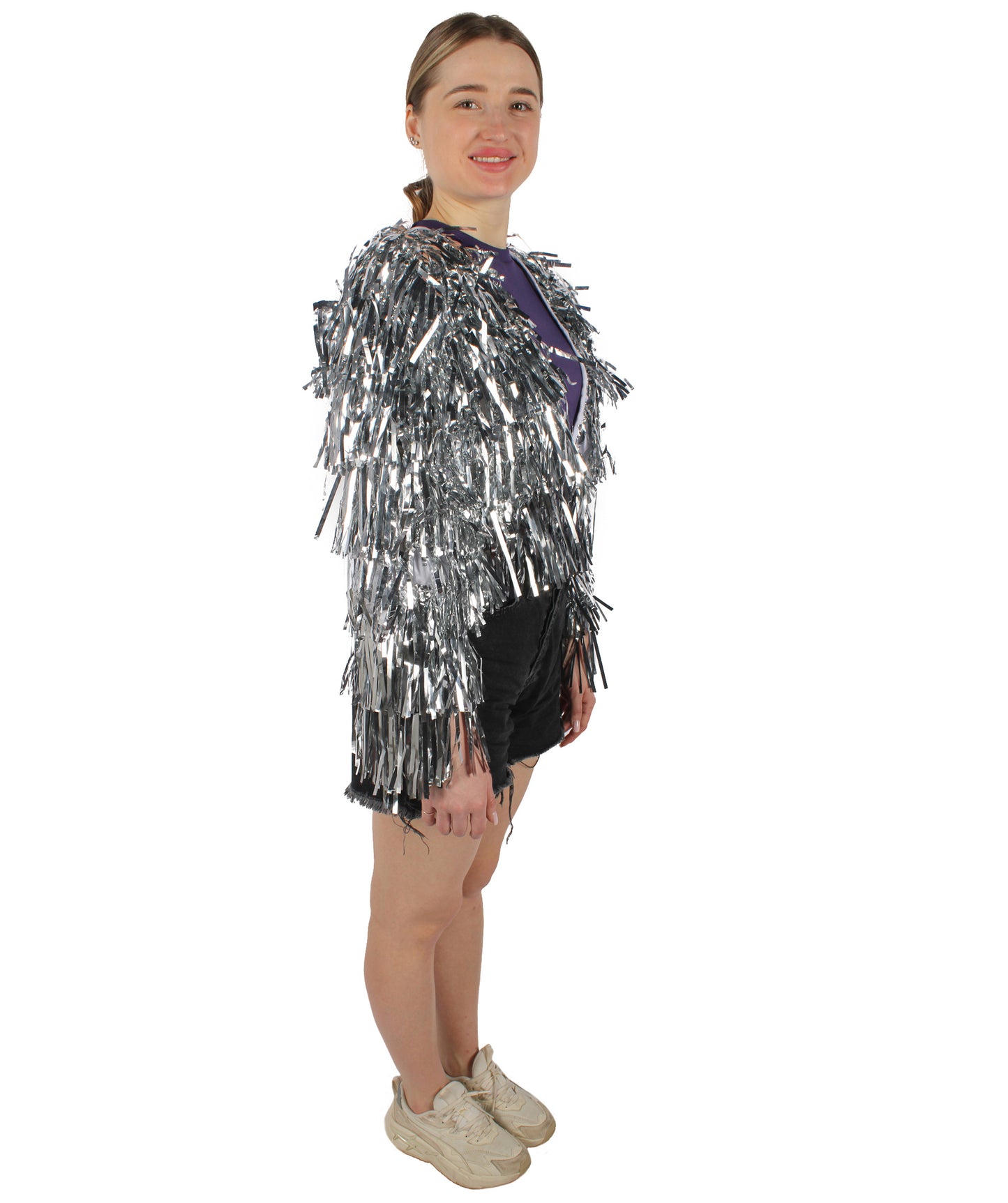 HPO  Women's Tinsel Sparkly Silver Jacket, Perfect for Halloween