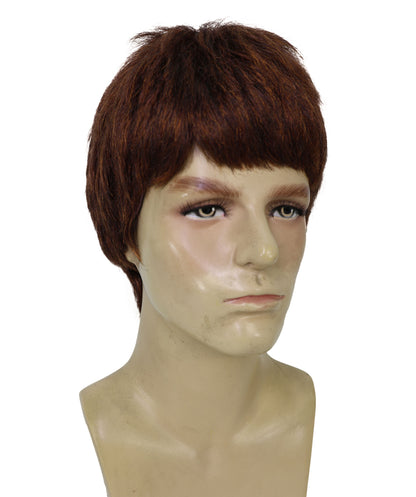 Adults 60s Brown Bowlcut Retro Shaggy Wig | Shaggy Boyband Style Costume Hairpiece for Parties | Flame-retardant Synthetic Fiber