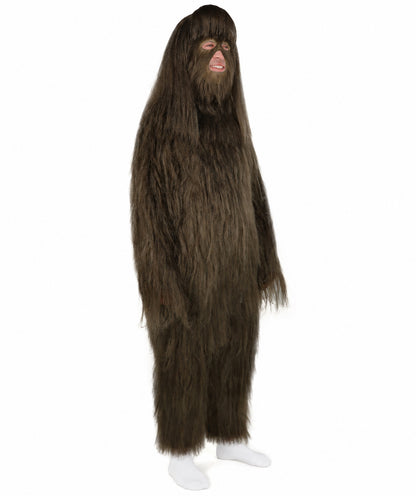 HPO Unisex Extreme Hairy Person Costume, Mask and Bundle - Full-Body Hair Suit Extra-Long Ash Brown Costume Wig for Halloween, Cosplay & Parties