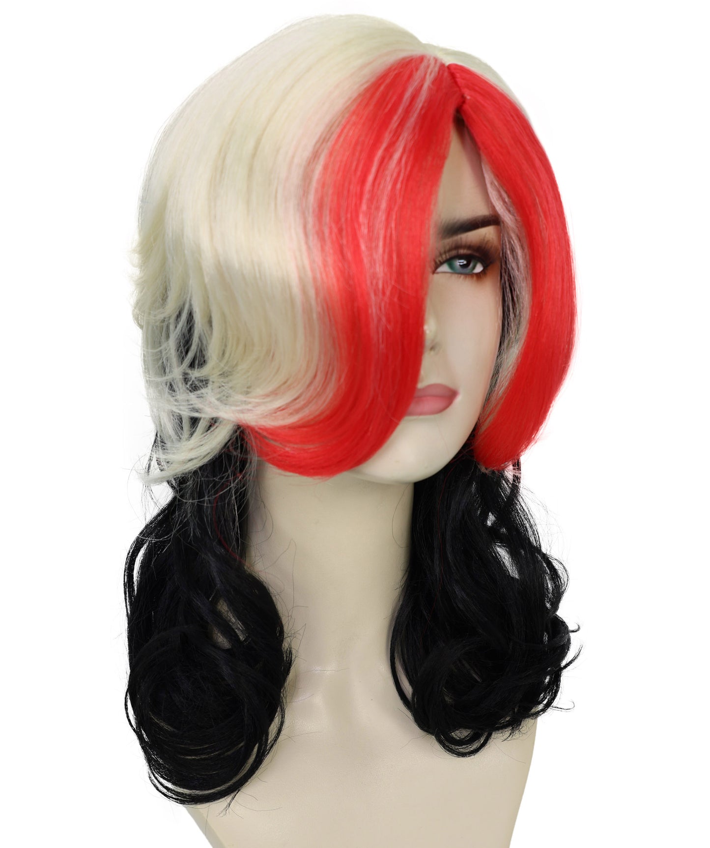 HPO Women’s Multicolor Shoulder-Length Wig | Bold Halloween Hair | Breathable Capless Cap