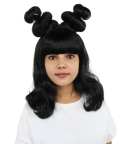 HPO Women's Black Enchanted Witch Wig | Long Wavy Halloween Hairpiece with Lightweight Adjustable Cap | Party, Stage & Roleplay