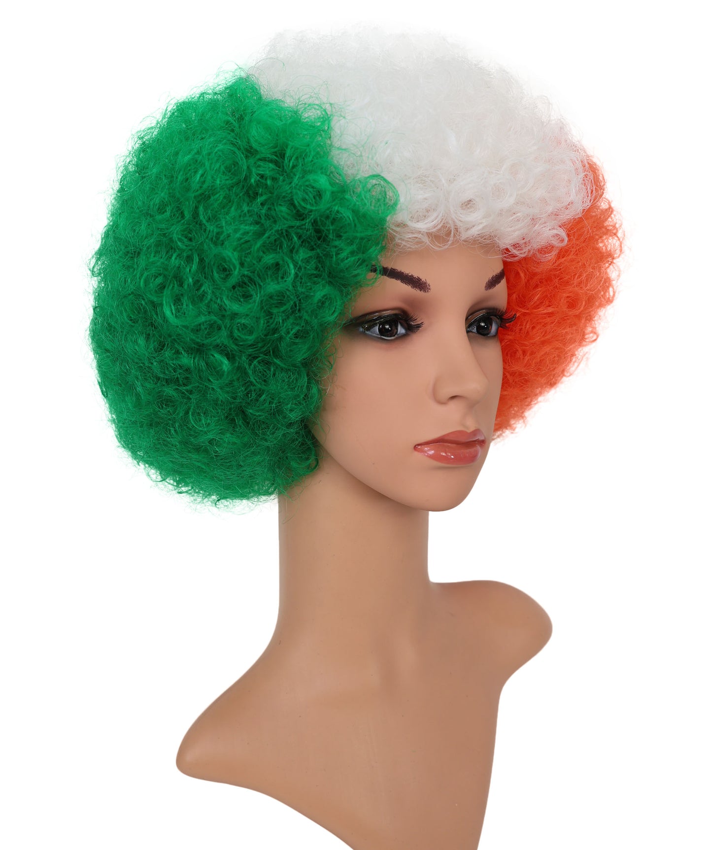HPO Unisex Ireland Clown Wig – Green, White, and Orange Afro Flag Wig | Fun Sports Fan Wig for Matches, National Celebrations & Themed Parties "