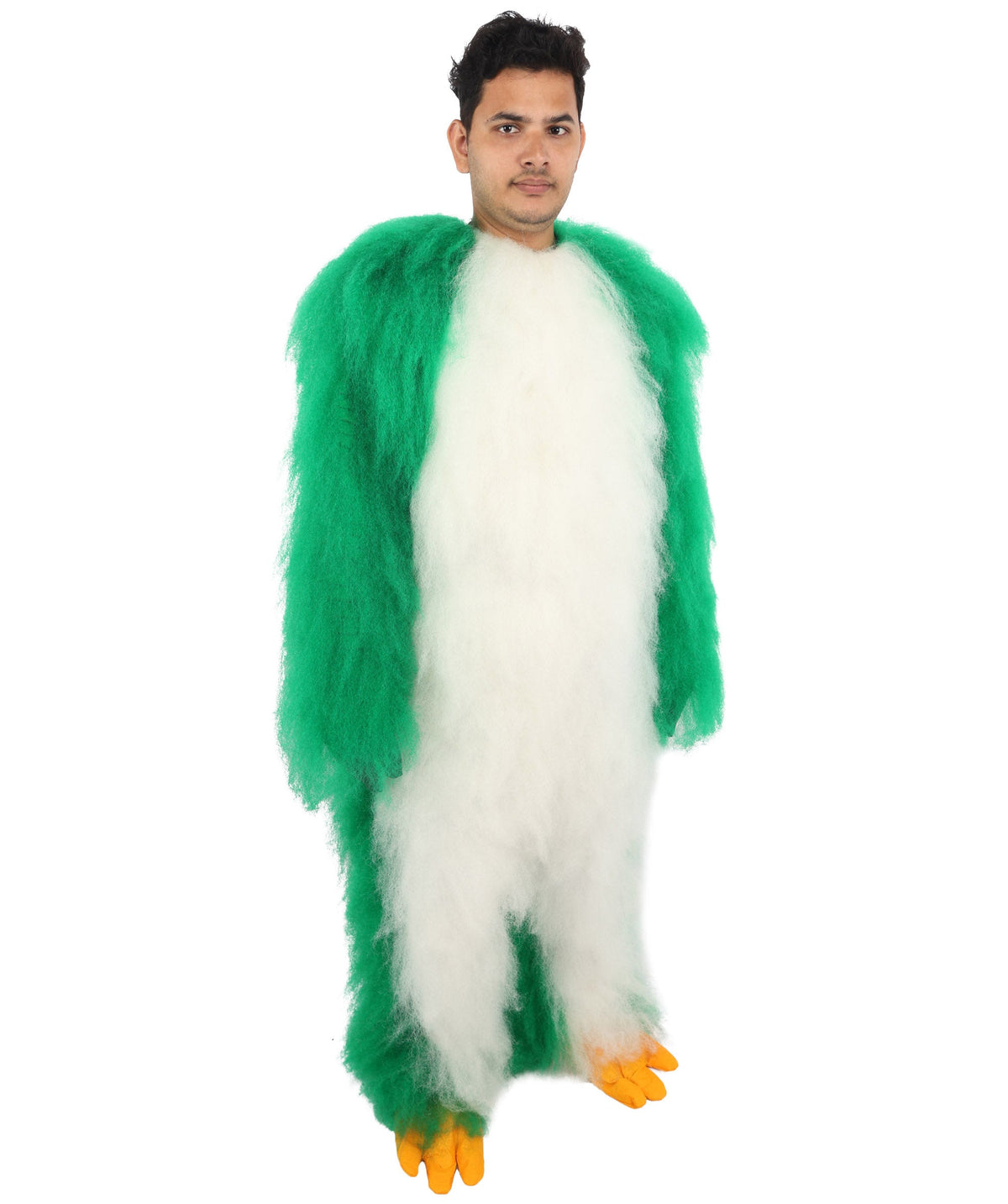 HPO Adults Parrot Mascot Costume Full-Body Furry Bird Jumpsuit with Mask - Green & White Parrot Costume Set with Furry Full-Body Jumpsuit and Character Mask for Halloween Cosplay Parties & Events